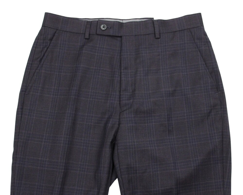 Calvin Klein Dress Pants Mens 32x32 Burgundy Navy Plaid Slim Fit Wool Stretch
